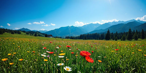 beautiful fields with flowers and mountains in the background on a sunny day.jpg