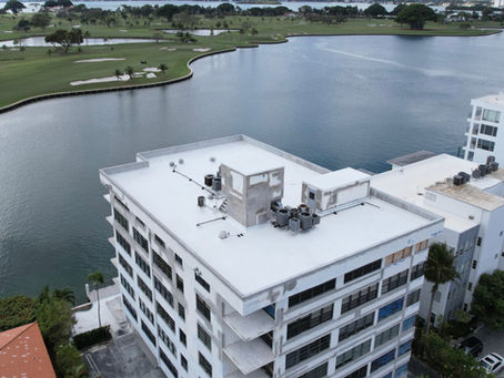 Drone view of condo roof replacement of TPO