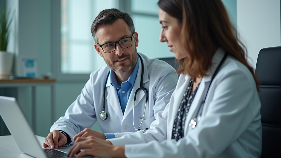Eye-level view of a patient consulting a nephrologist via laptop