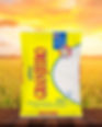 Foto do pacote do arroz Granjeiro branco com uma lavoura ao fundo