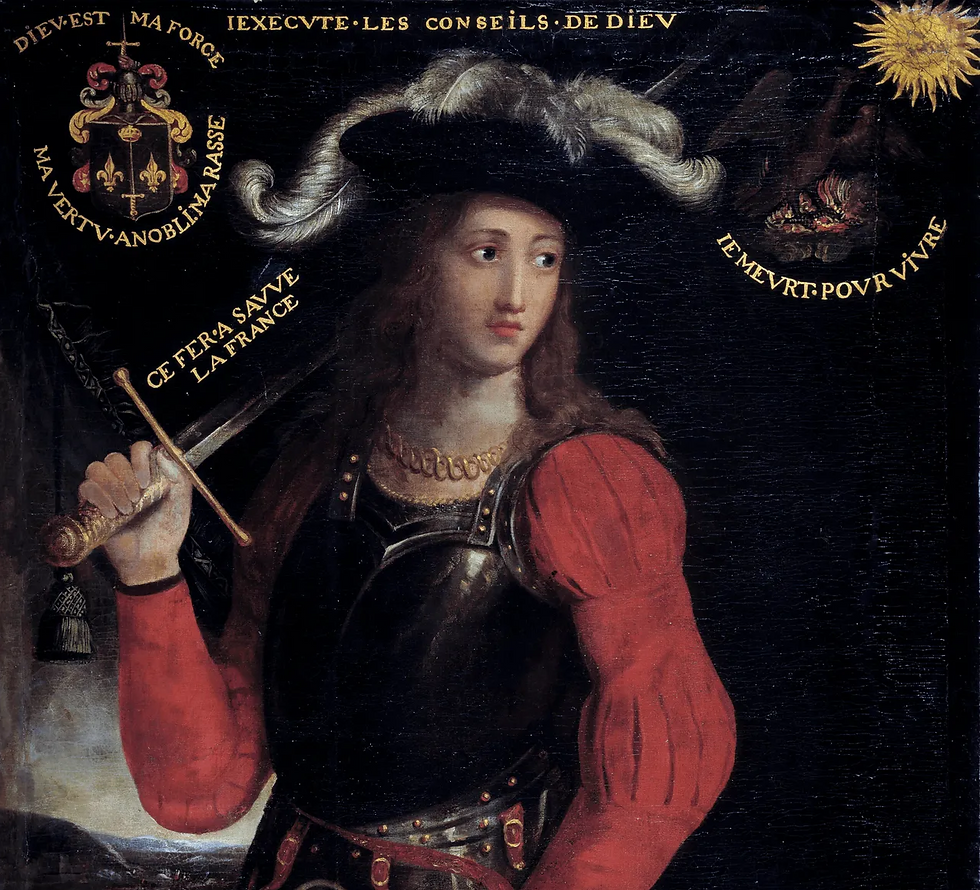 Portrait de Jeanne d’Arc en costume de guerre, peinture anonyme d’après Simon Vouet, Musée des Beaux-Arts de Rouen, premier quart du XVIIe siècle.