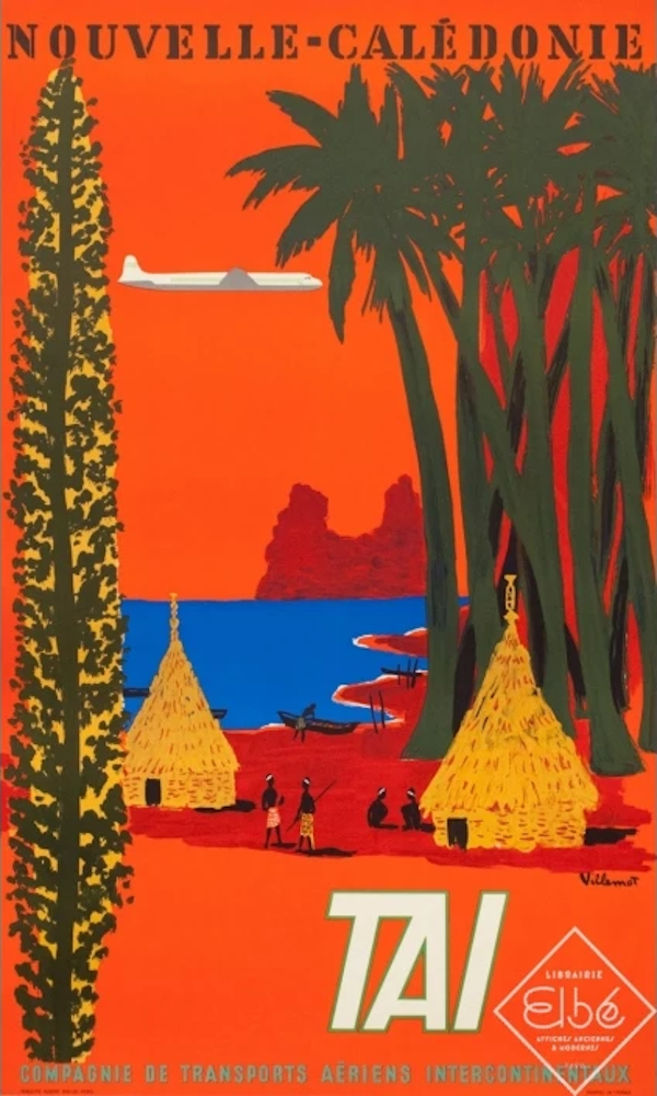 Affiche Nouvelle-Calédonie TAI, Bernard Villemot, Hubert Baille, 1958.