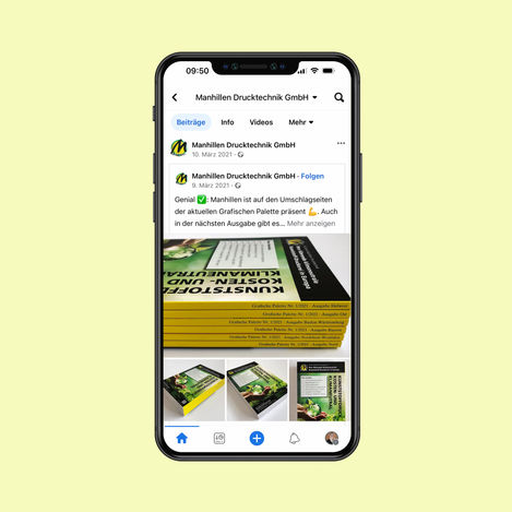 Social Media Posting über das Coverdesign der Fachzeitschrift Grafische Palette für die Manhillen Drucktechnik GmbH