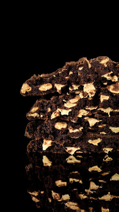 Close-up of cookie surface texture, showing melted peanut butter.