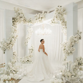 White X Mandap/Chuppah, wood chuppah, white mandap, white structure, white cross mandap, wedding rentals, Portland Oregon