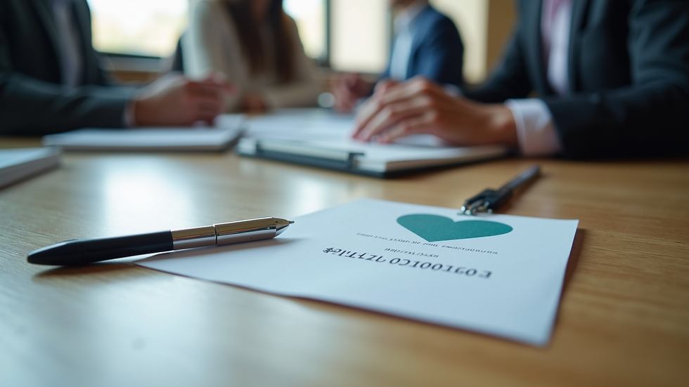 Close-up view of a conference badge and networking materials on a table