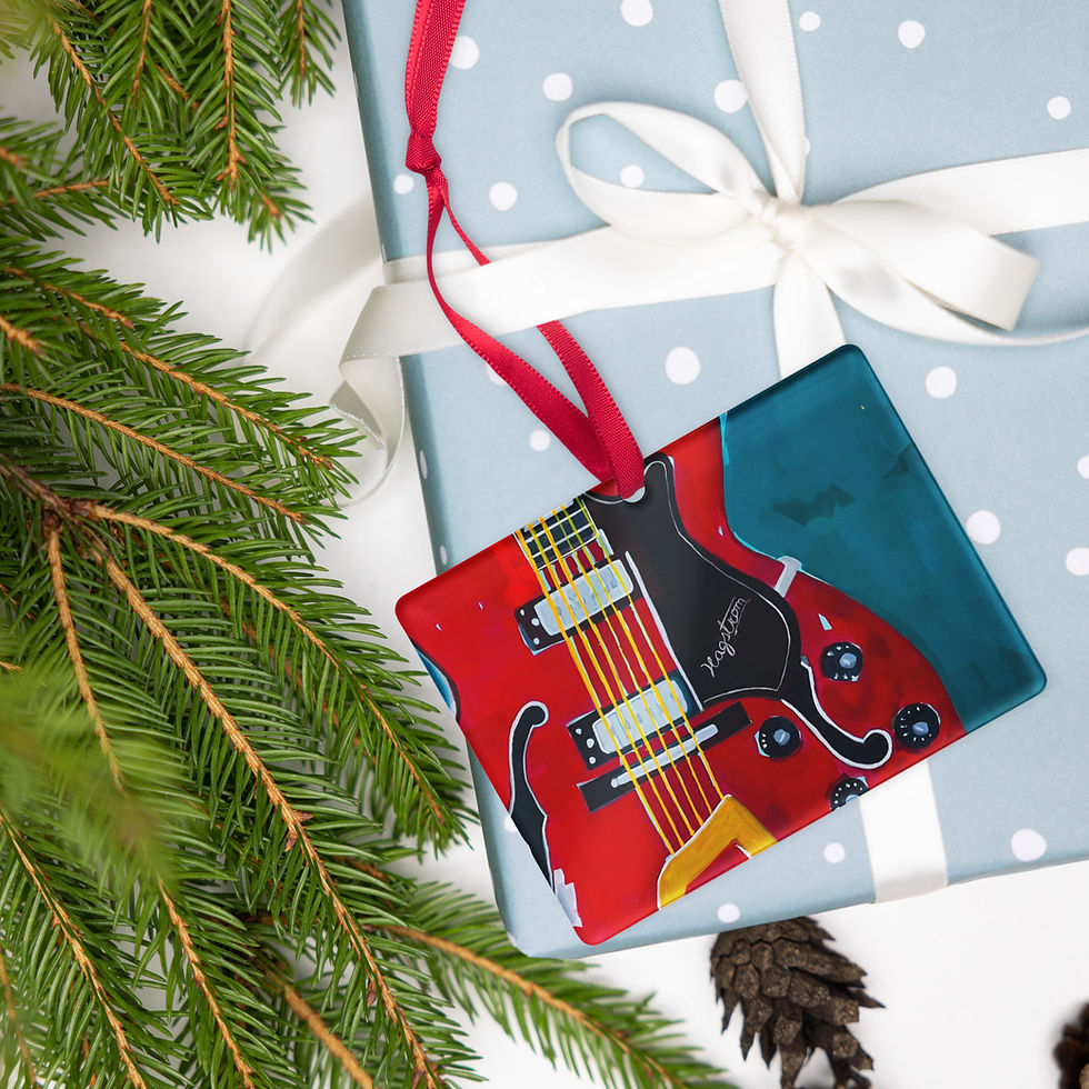 Hagstrom Guitar Acrylic Ornament rectangle- "Sounds of the South" art series on wrapped gift, Gift It Art