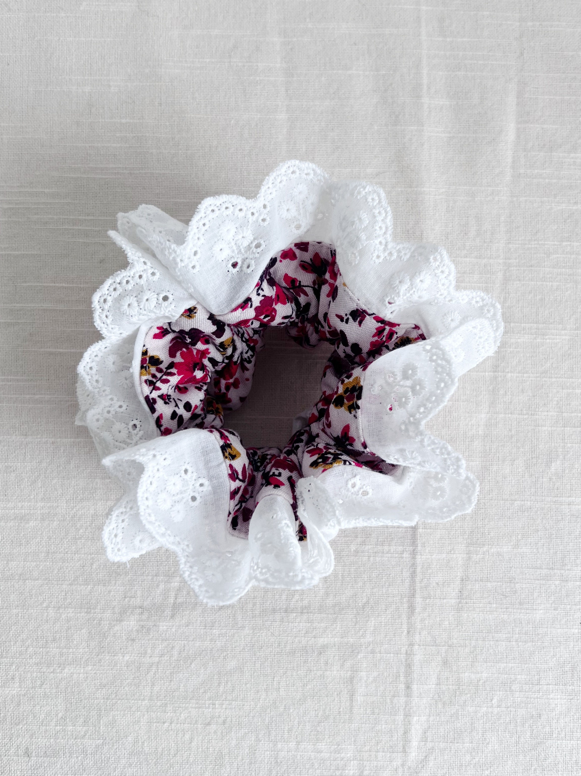 Autumn Flowers Frilly Scrunchie- Upcycled Clothing