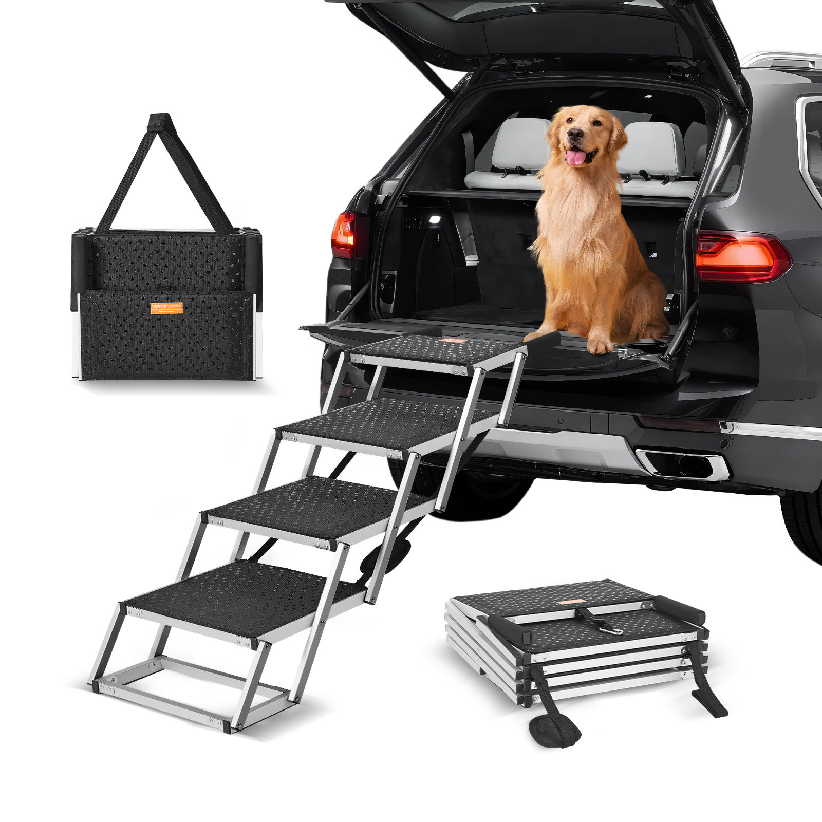 SucceBuy Dog Stair for Cars Wide Dog Car Steps Folding Portable Pet Steps Lightw