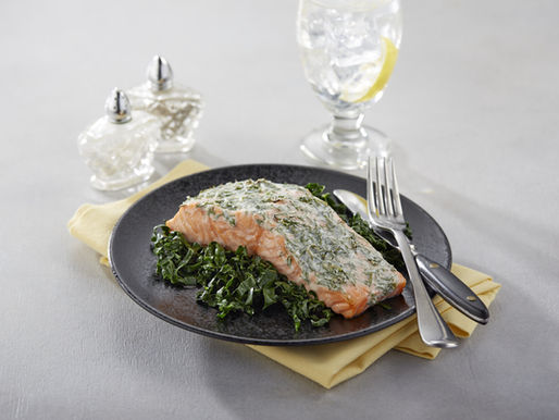 Yogurt Dill Salmon with Kale Salad