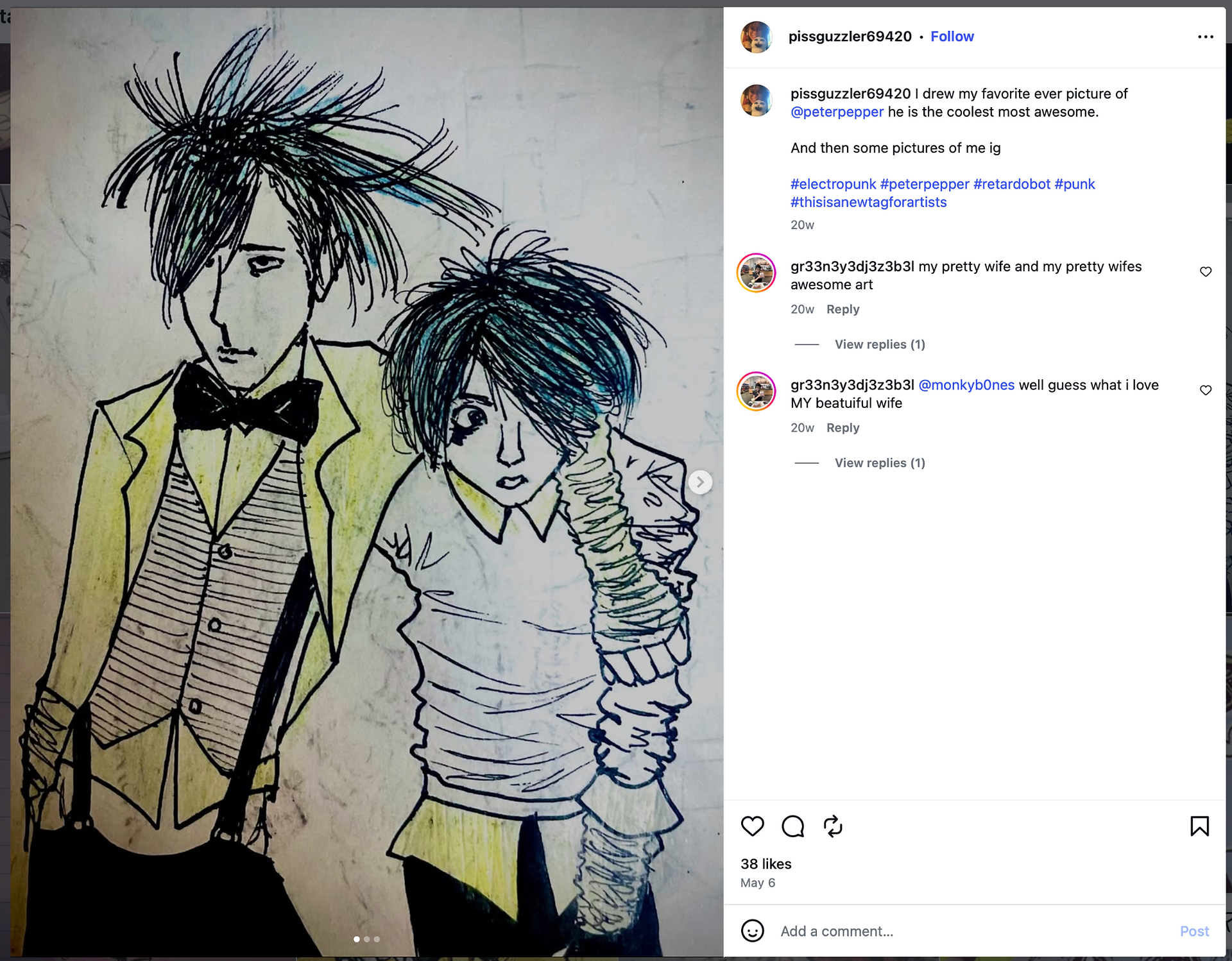 Peter Pepper and Benny Normal of Retard-O-Bot, by username pissguzzler69420 shared on Instagram