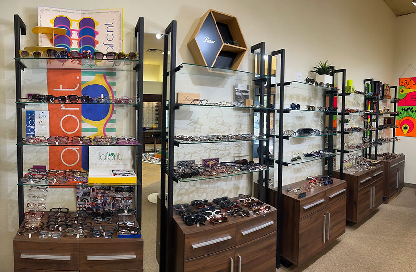 display cases filled with glasses