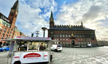 Copenhagen City Hall with a Van selling Hotdog Deli