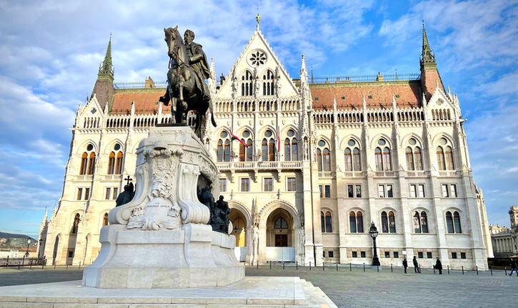 One of the sides of Budapest's Parliament Building during a sunny day