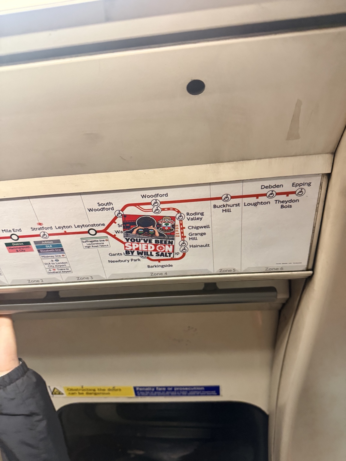 You've Been Spied On by Will Salt sticker on a London Underground route map