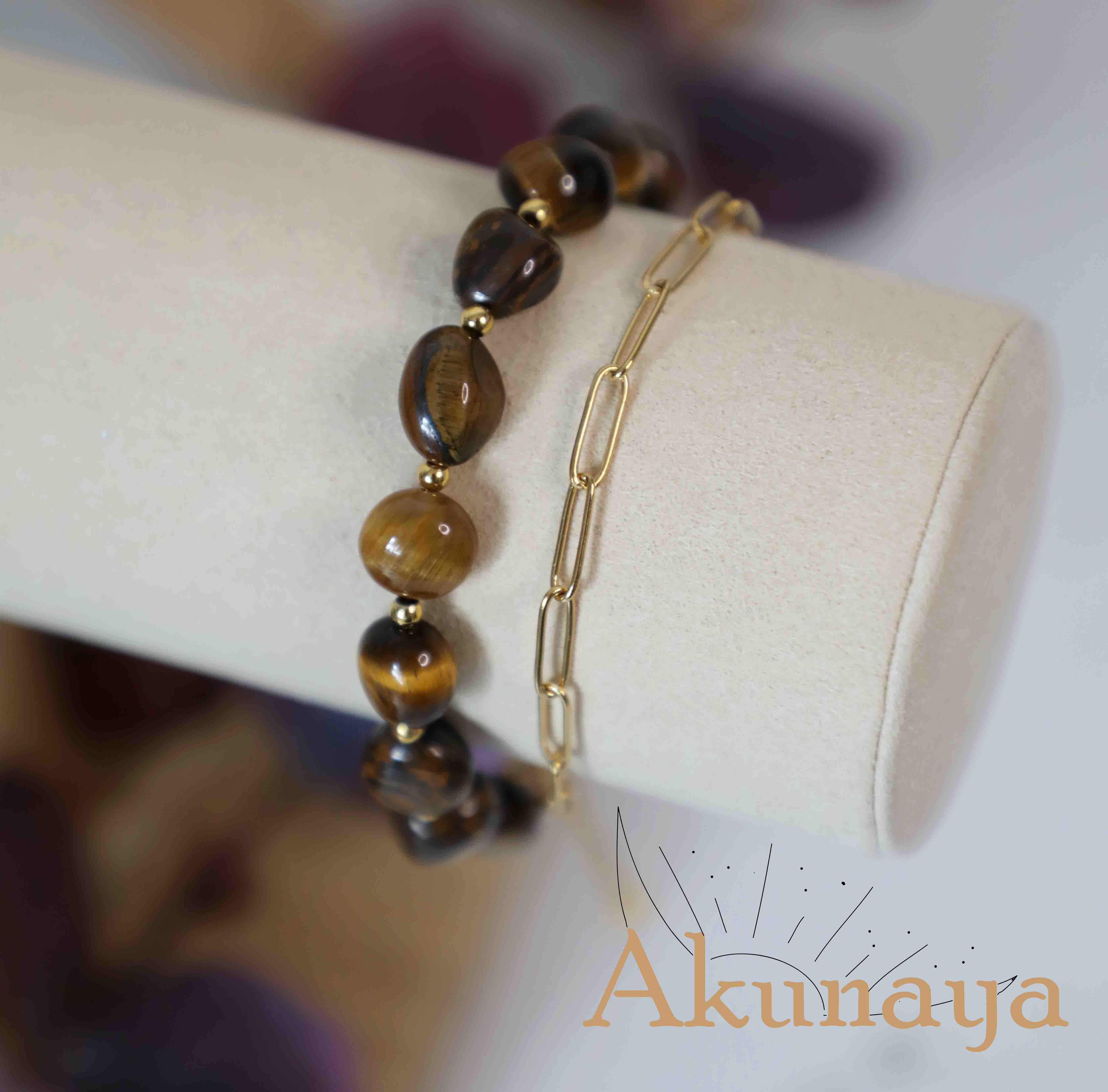 Pulsera ojo de tigre, cadena acero inoxidable, Akunaya