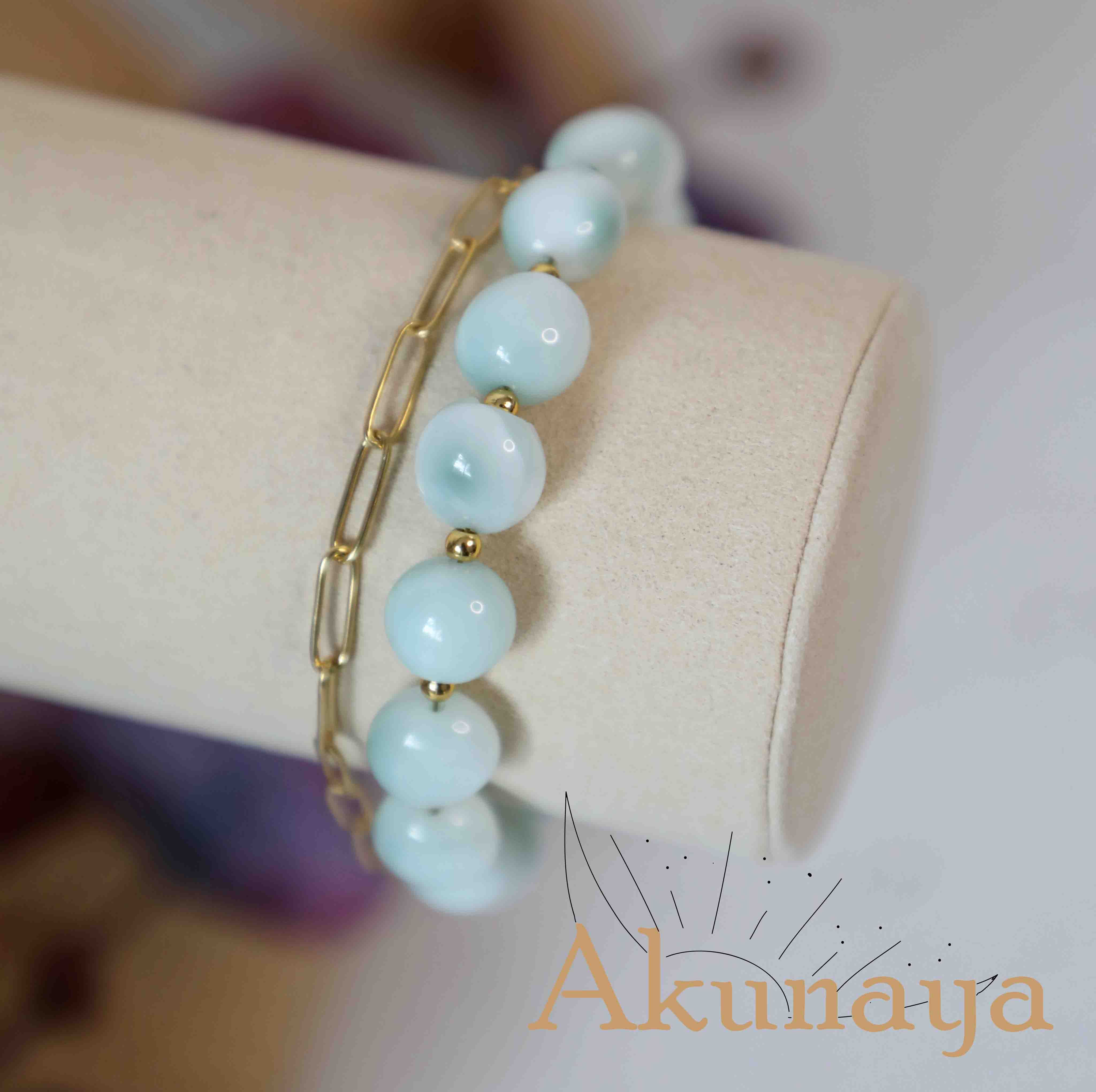Pulsera de Larimar y cadena de acero inoxidable