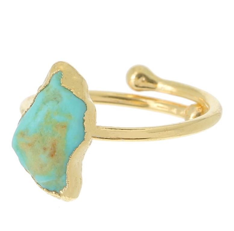 Anillo turquesa ajustable, oro y plata 925