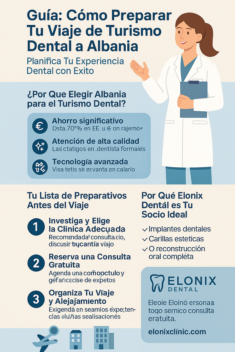 Paciente internacional llega al aeropuerto de Tirana con asistencia de Elonix Dental Clinic, preparándose para su tratamiento dental en Albania.