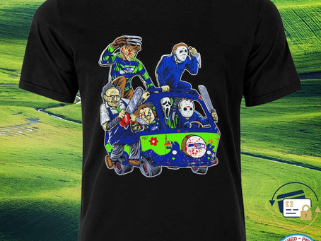 Squadgifts - Horror Movie Characters The Massacre Machine Seattle Seahawks Halloween shirt