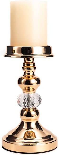 Gold Pillar Candle Holder with Crystal