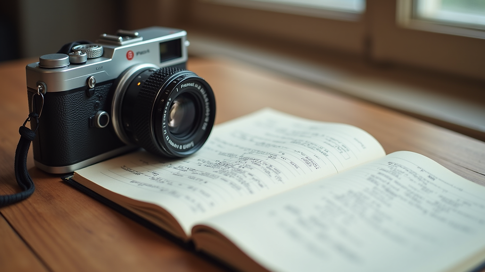 Plan rapproché d’un appareil photo posé sur un carnet de notes