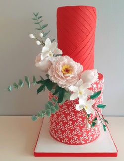 Red floral wedding cake