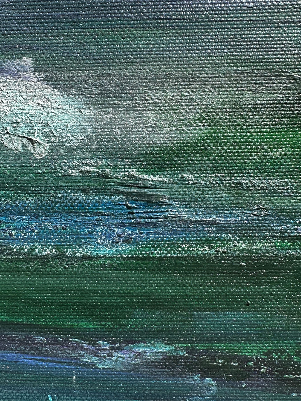 Schilderij (acryl en klei)
Golven en wolken
laat me drijven en zweven
Veilig gedragen.
Ontworpen door Hanne Vanvoorden.