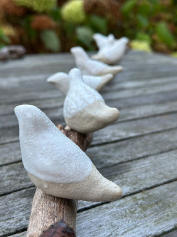 keramiek vogeltjes boetseren tijdens de workshop vrij begeleid  volwassenen bij www.hannevanvoorden.be