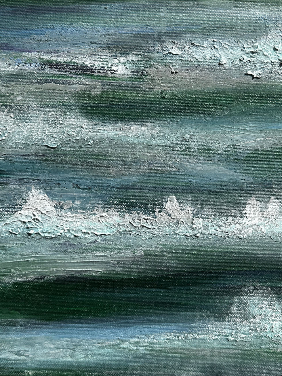 Schilderij (acryl en klei)
Golven en wolken
laat me drijven en zweven
Veilig gedragen.
Ontworpen door Hanne Vanvoorden.