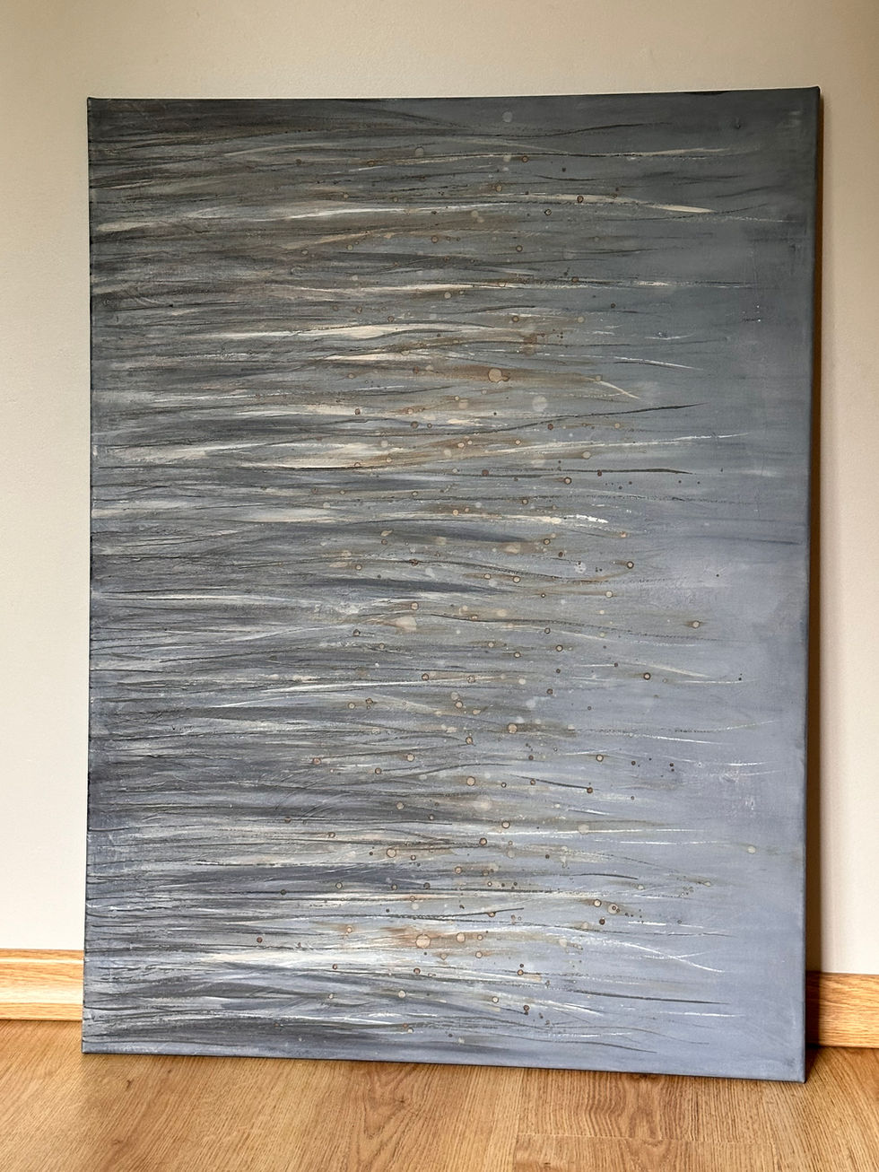 Een kunstwerk gemaakt door Hanne Vanvoorden met verschillende soorten verf en technieken gecreëerd over verschillende dagen van invoelen en laten ontstaan.
