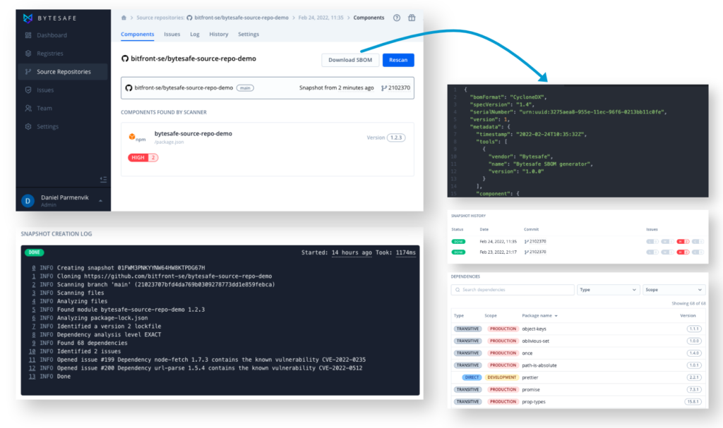 SBOM Export from Bytesafe to RKVST