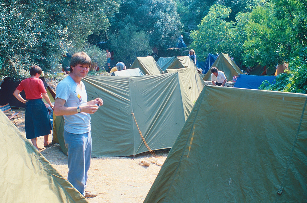 Setting up the camping tents