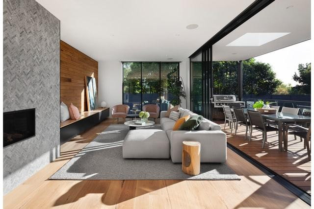 spacious gray and white living room