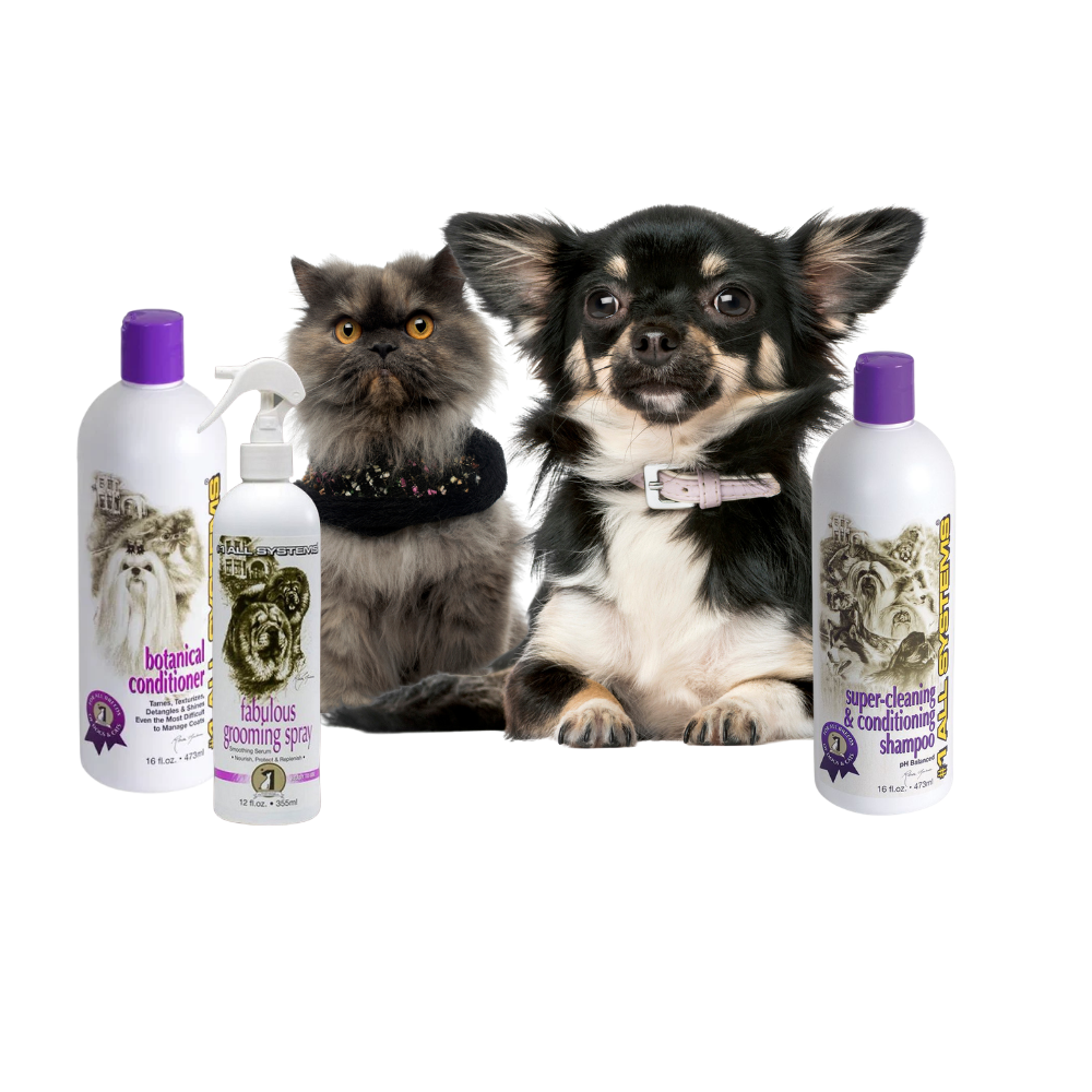 #1 All Systems Basic Moisturizing Set with shampoo conditioner and grooming spray for soft easy-to-brush coats
