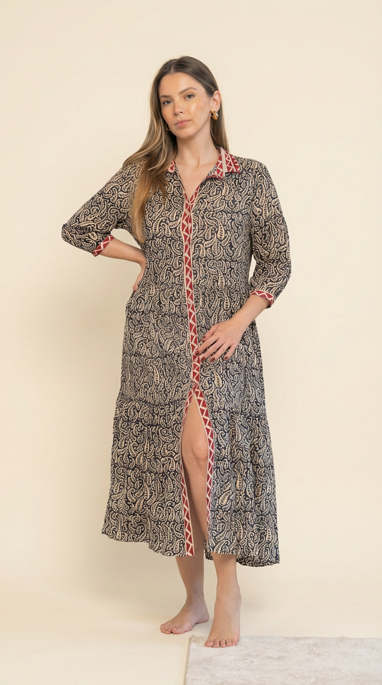 VESTIDO INDIA ARABESCOS NEGROS
