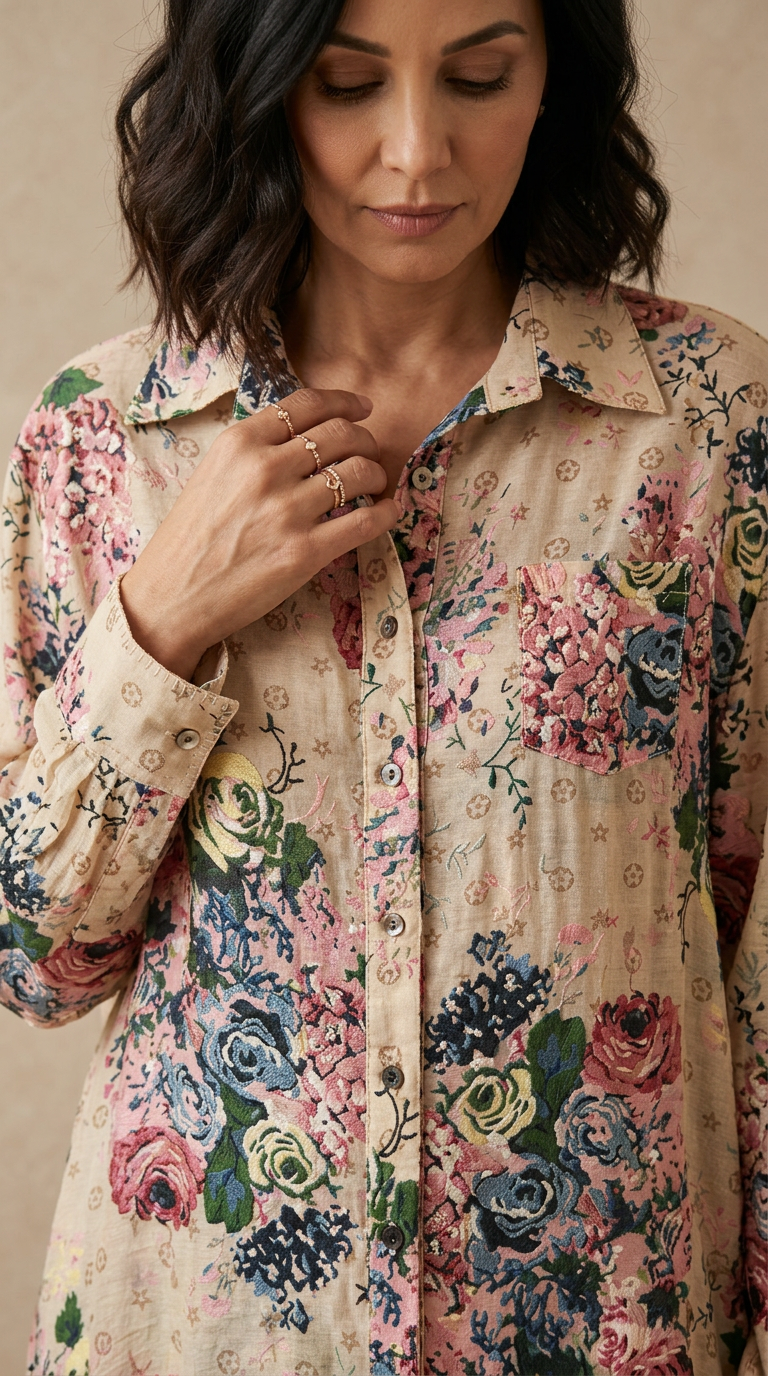 Miniatura: BLUSA FLORES BEIGE LV