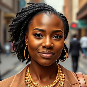 Professional Black woman wearing gold with a street background.jpg