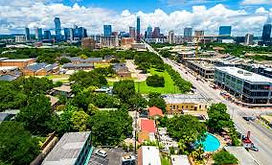 Oval photo of East Austin aerial view