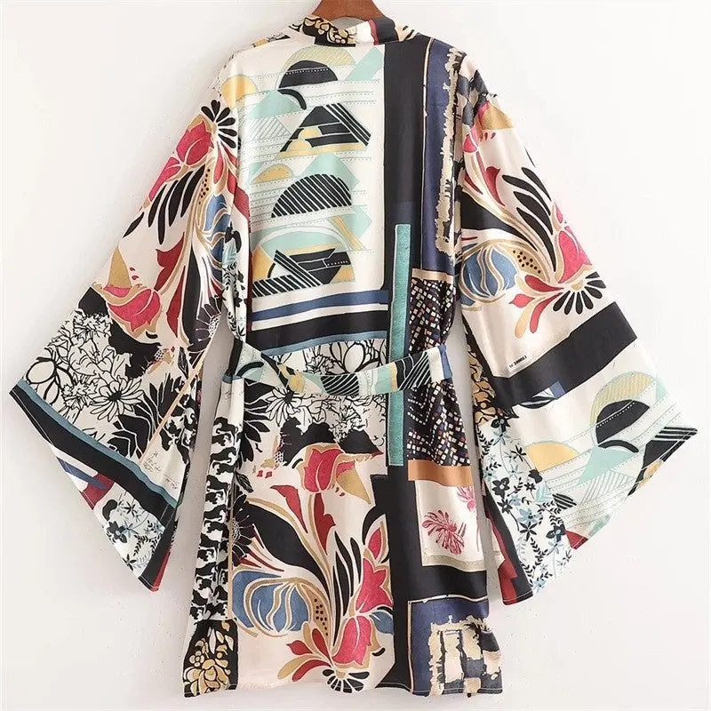 Thumbnail: Patchwork Kimono Top and Wide Leg Pants Set