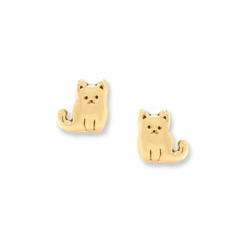 Sitting Kitty Stud Earrings in 14K Gold