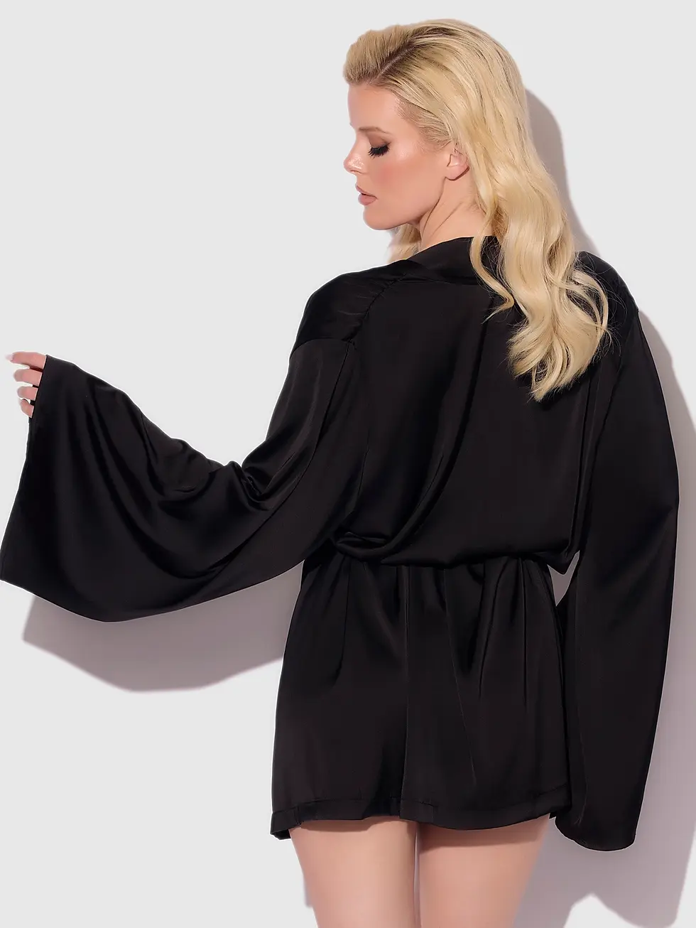 Thumbnail: Brigeta Short Satin Robe in Black