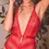 Thumbnail: Hazel Plunge Neck Bodysuit in Red