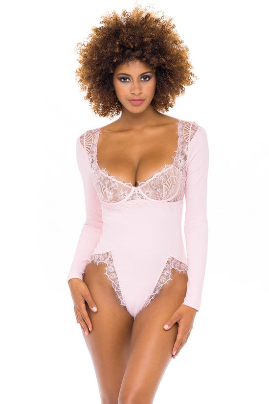 Thumbnail: Mariella Long Sleeve Teddy in Crystal Rose