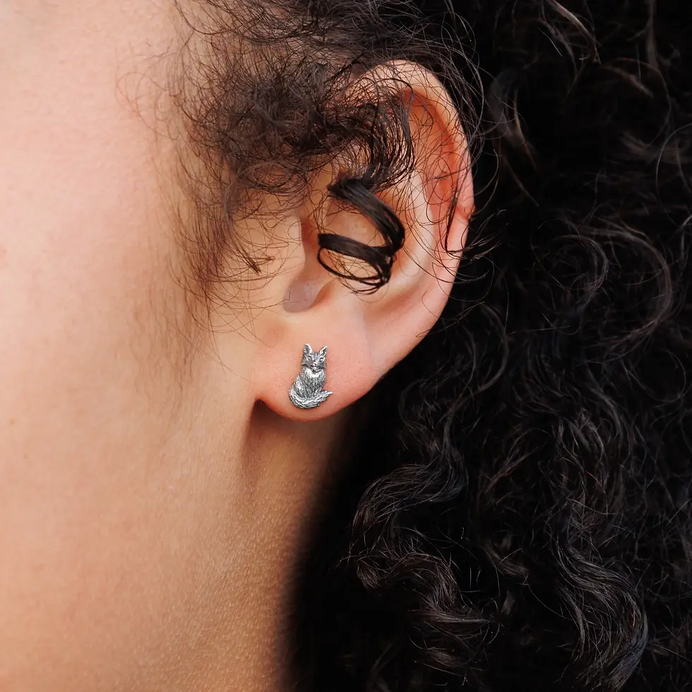 Thumbnail: Forest Puppy Sitting Fox Post Earrings