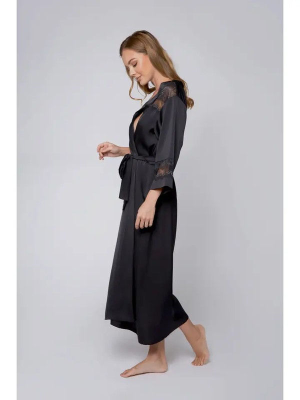 Thumbnail: Tess Satin Long Robe with Sparkle Lace