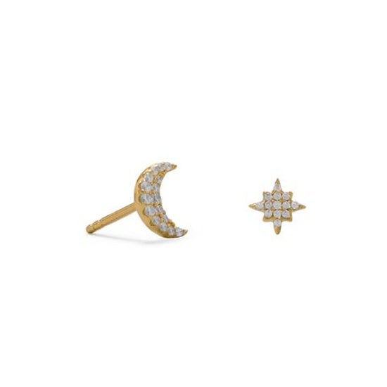 Celestial Bodies Moon & Star Stud Earrings