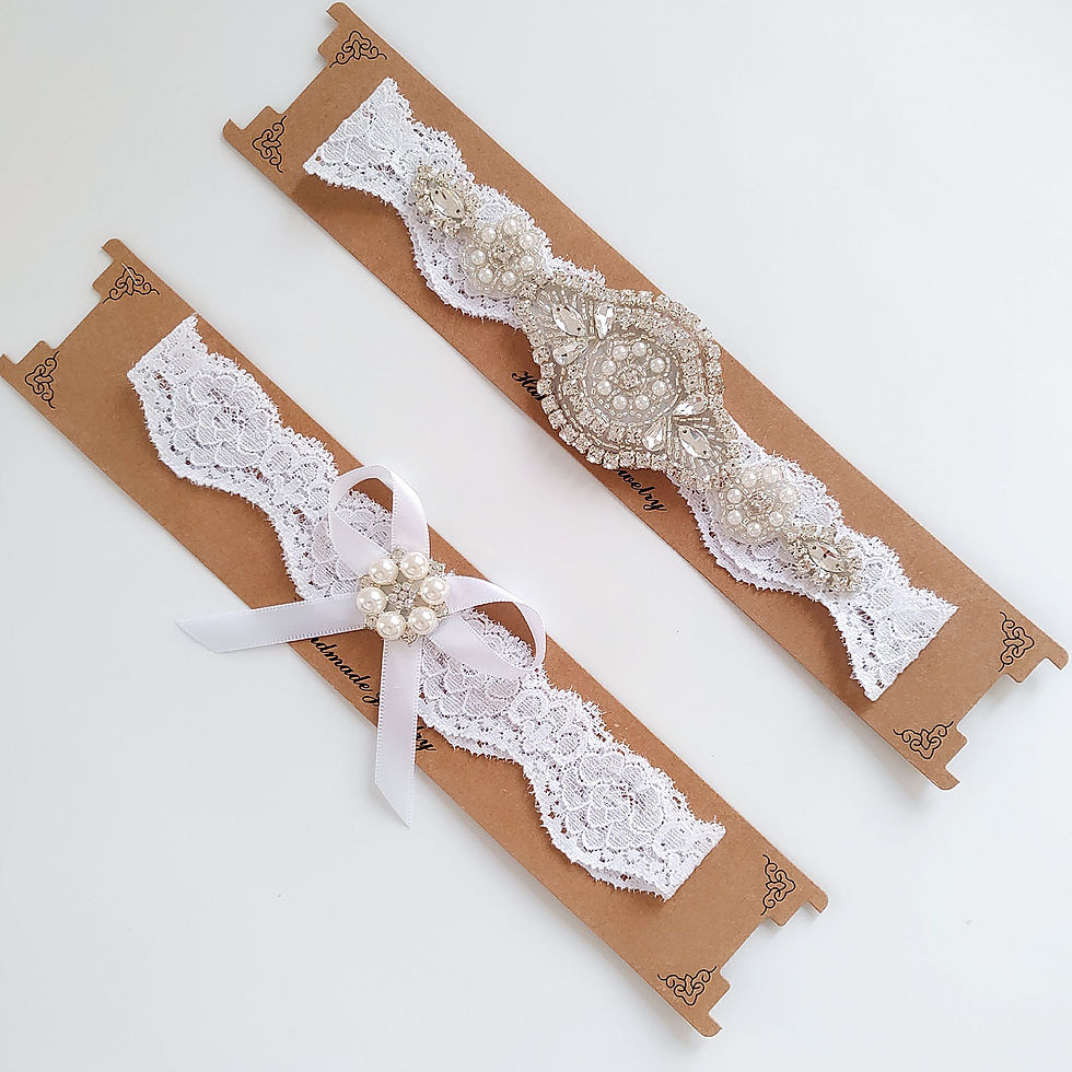 Thumbnail: Fiona White Lace Rhinestone Garter Set