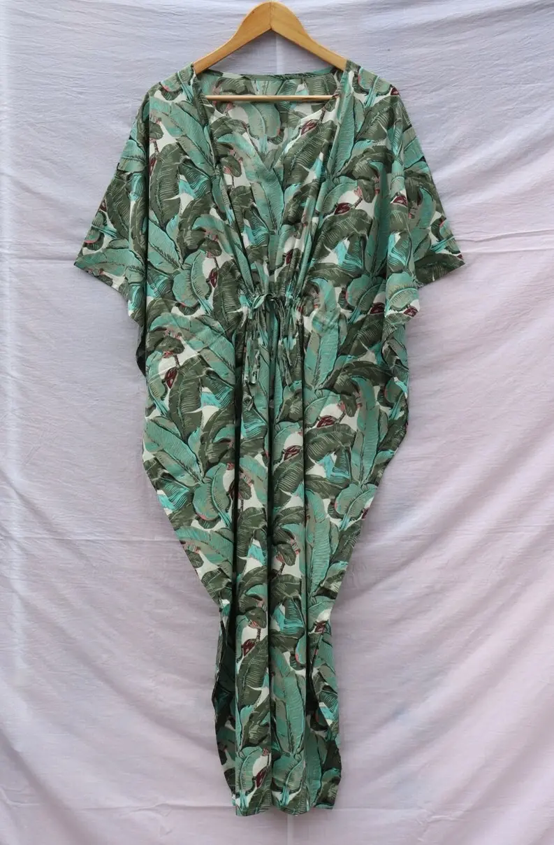 Women's Leaf Printed Kaftan Party Wear Dress