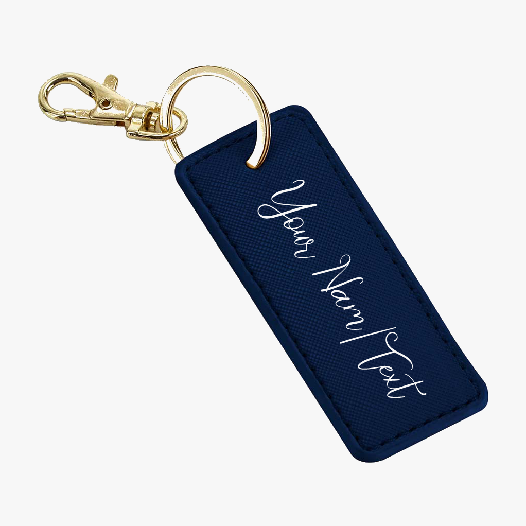 Personalised Navy Rectangle PU Boutique Key Ring